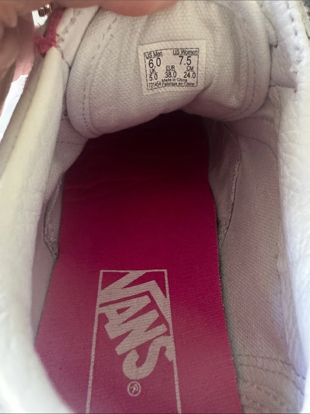 Vans Old Skool Bolt Pop Pink Glow White Leather Sneakers Size 7.5 - Picture 8 of 9